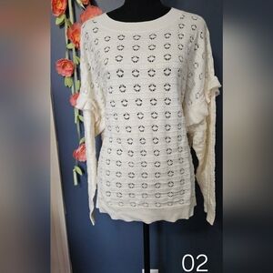 New Pointelle Stitch Ruffle Trim Sweater Plus Size 2X